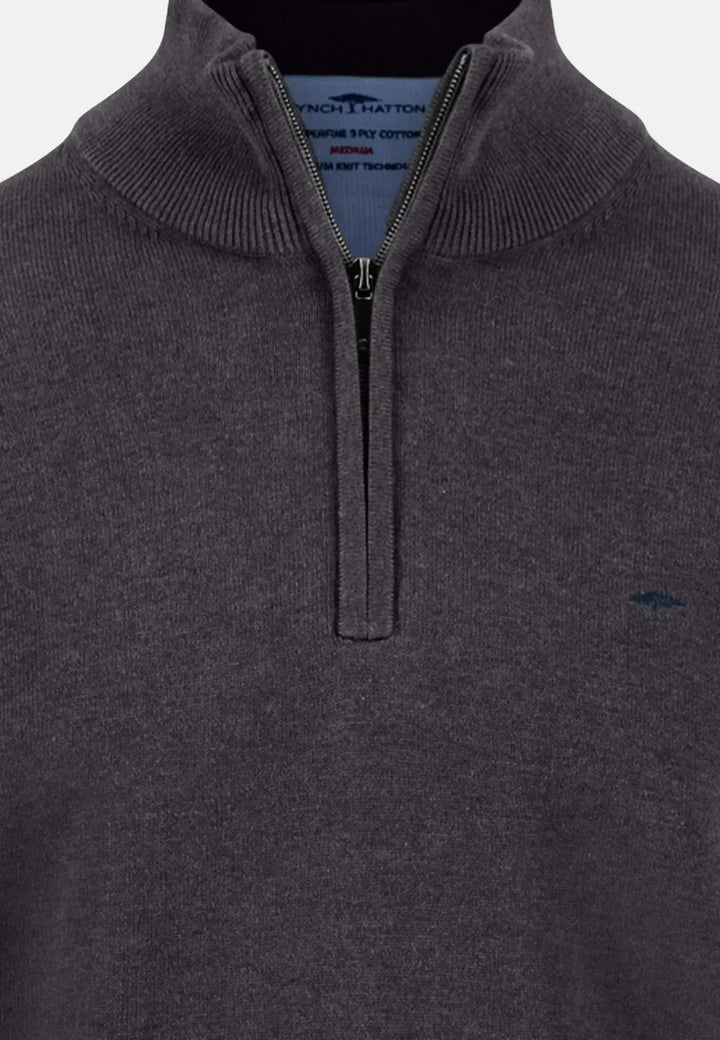 fynch-hatton-Fine Knit Cotton 1/4 Zip Charcoal