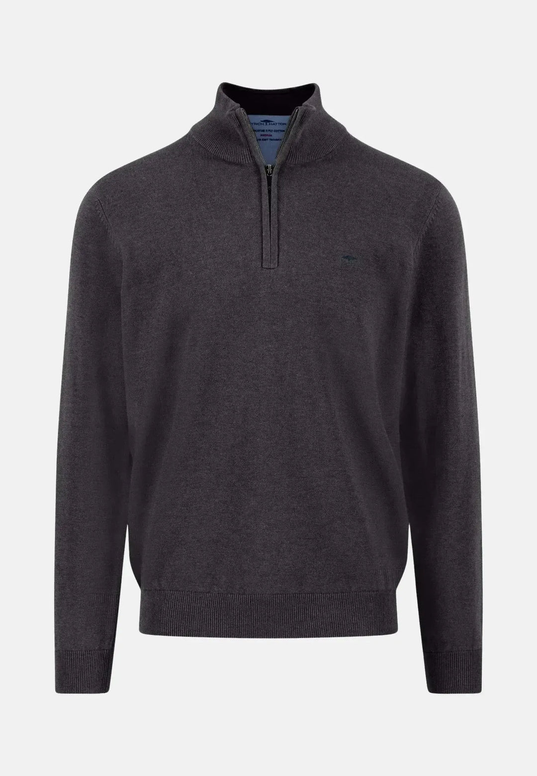 fynch-hatton-Fine Knit Cotton 1/4 Zip Charcoal