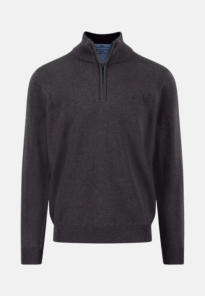 fynch-hatton-Fine Knit Cotton 1/4 Zip Charcoal