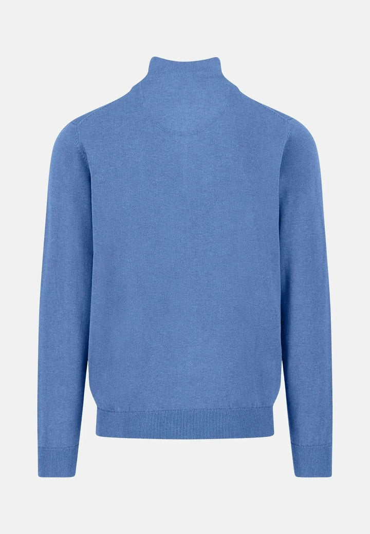fynch-hatton-Fine Knit Cotton 1/4 Zip Crystal Blue