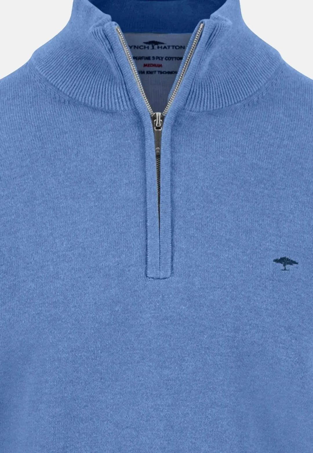 fynch-hatton-Fine Knit Cotton 1/4 Zip Crystal Blue