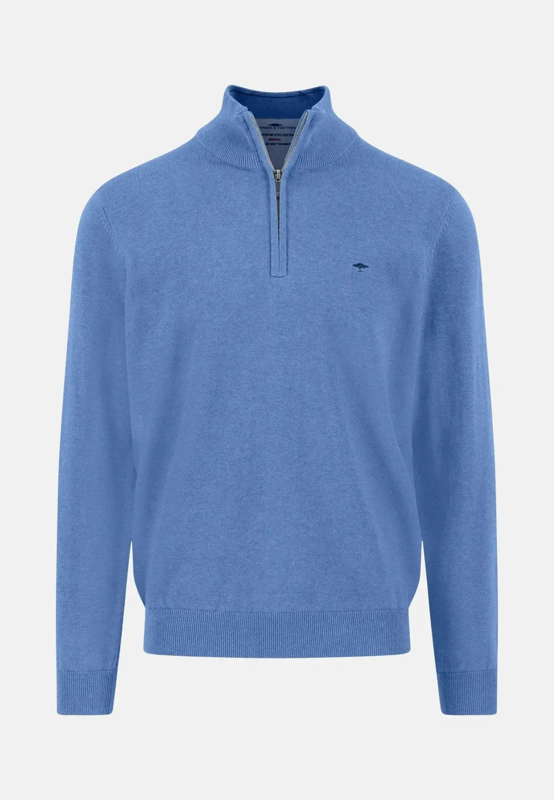 fynch-hatton-Fine Knit Cotton 1/4 Zip Crystal Blue