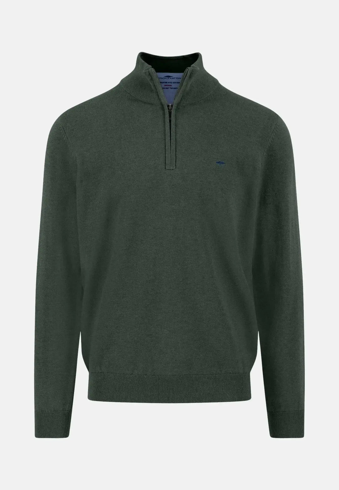 fynch-hatton-Fine Knit Cotton 1/4 Zip Dark Ivy