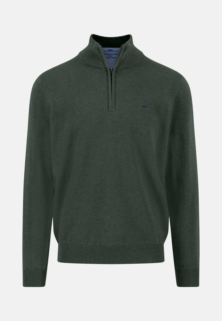 fynch-hatton-Fine Knit Cotton 1/4 Zip Dark Ivy