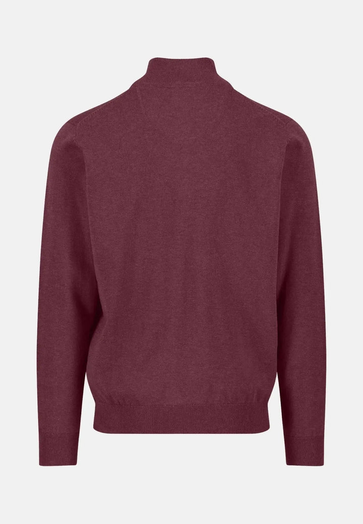 fynch-hatton-Fine Knit Cotton 1/4 Zip Deep Merlot