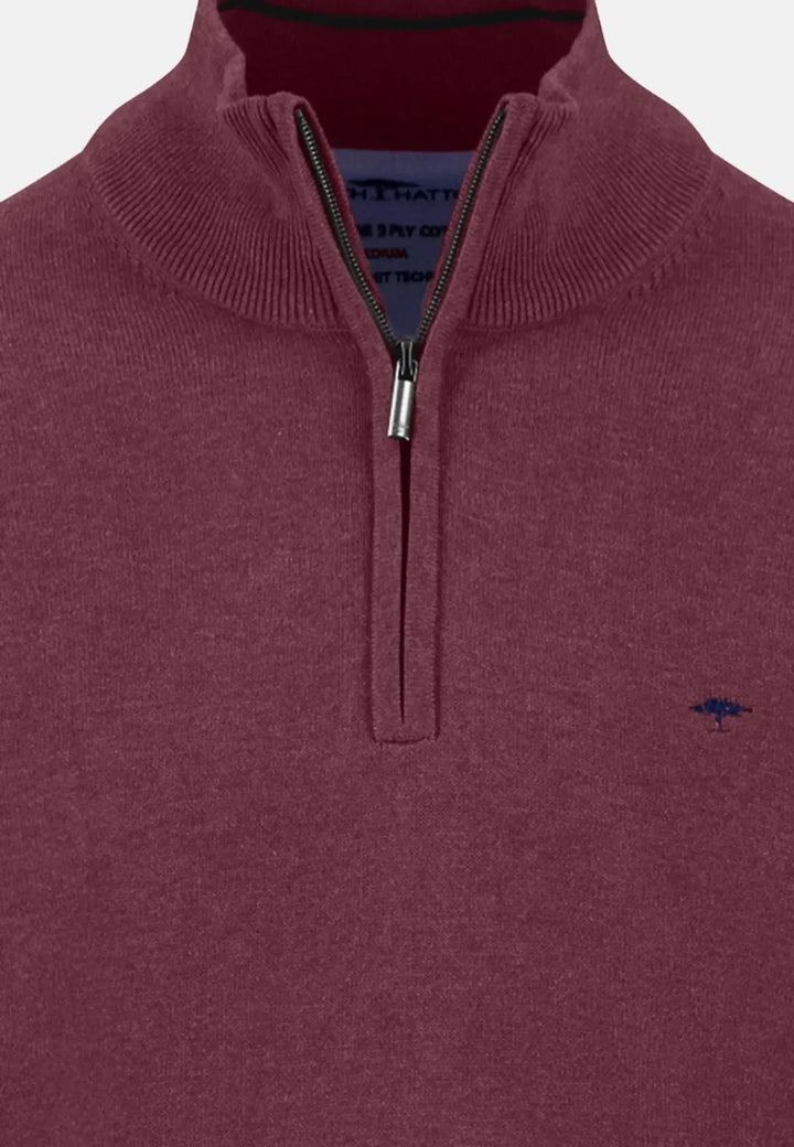fynch-hatton-Fine Knit Cotton 1/4 Zip Deep Merlot