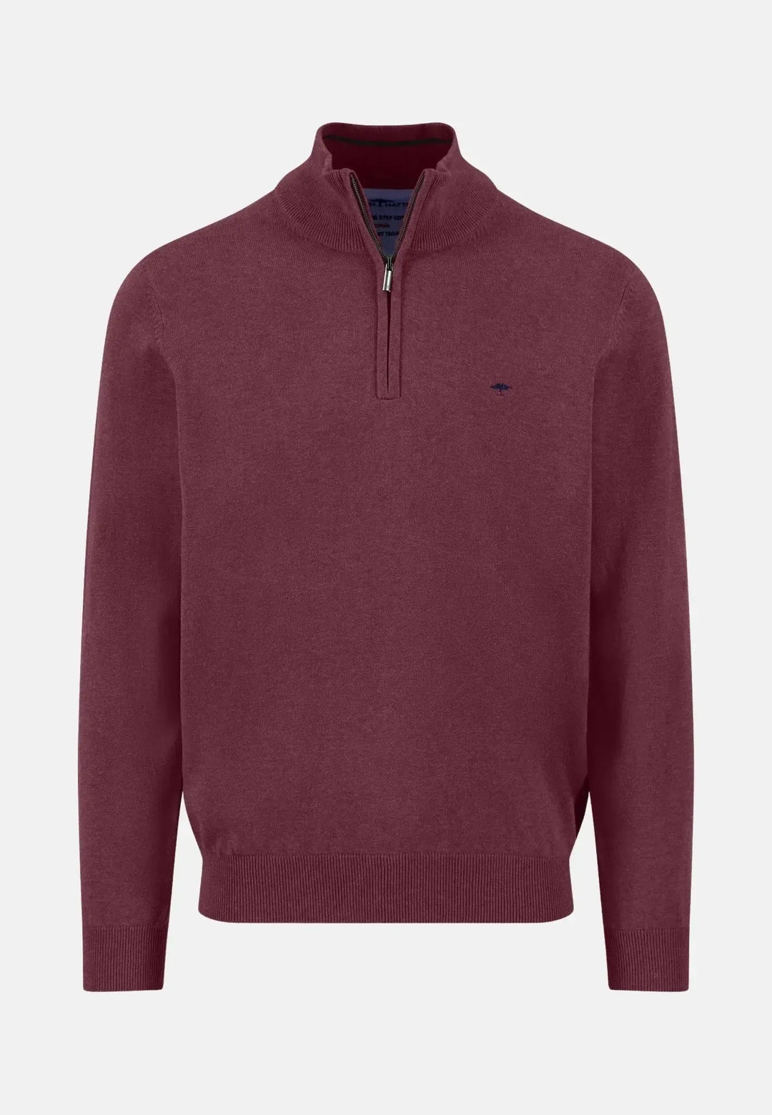 fynch-hatton-Fine Knit Cotton 1/4 Zip Deep Merlot