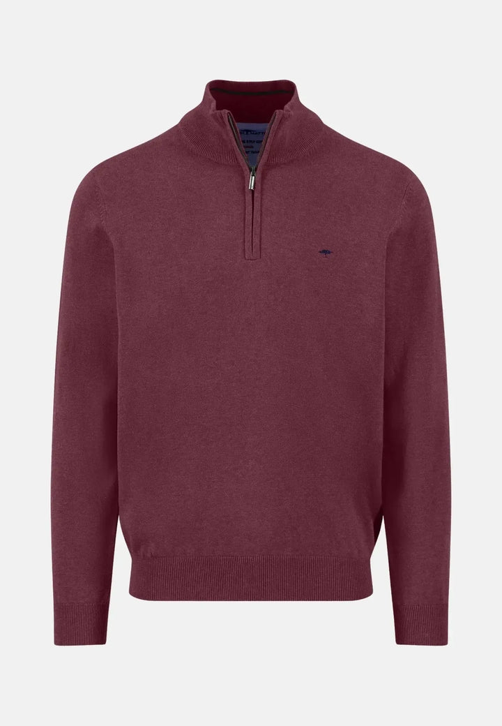 fynch-hatton-Fine Knit Cotton 1/4 Zip Deep Merlot
