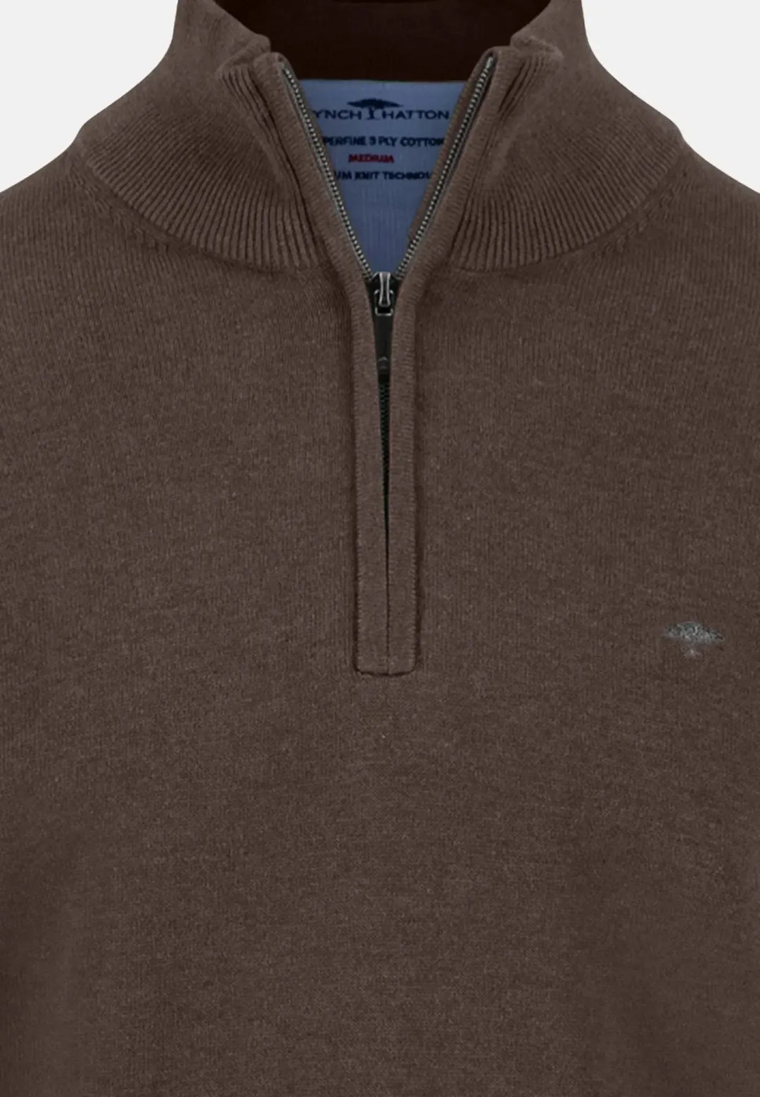 fynch-hatton-Fine Knit Cotton 1/4 Zip Earth