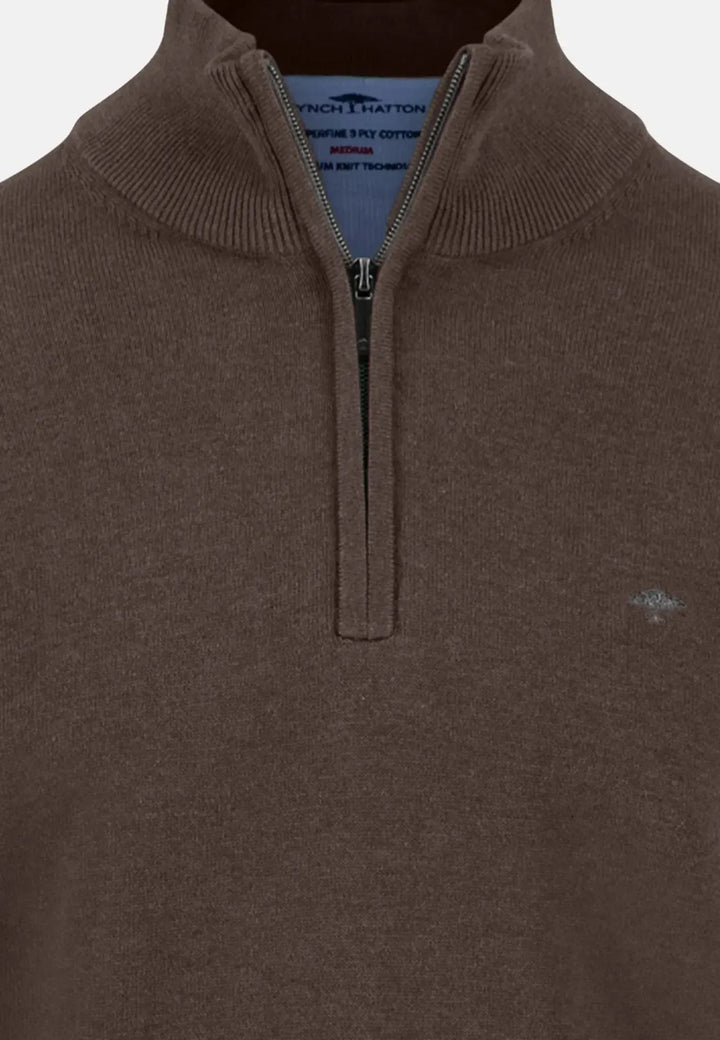 fynch-hatton-Fine Knit Cotton 1/4 Zip Earth