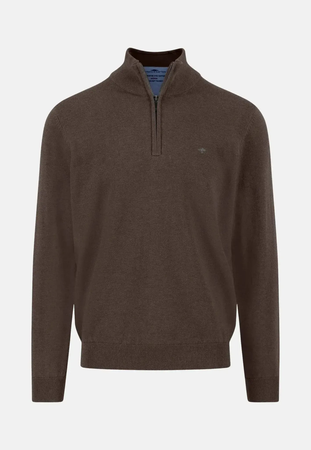 fynch-hatton-Fine Knit Cotton 1/4 Zip Earth