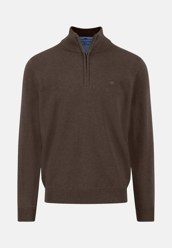 fynch-hatton-Fine Knit Cotton 1/4 Zip Earth