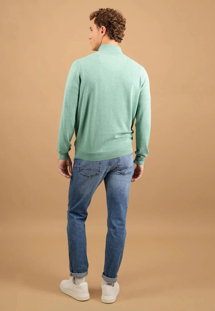 fynch-hatton-Fine Knit Cotton 1/4 Zip Fern