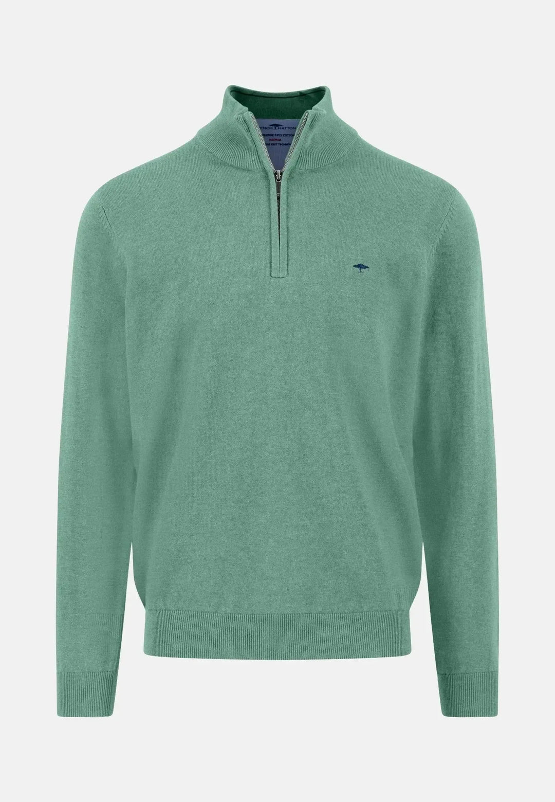 fynch-hatton-Fine Knit Cotton 1/4 Zip Fern