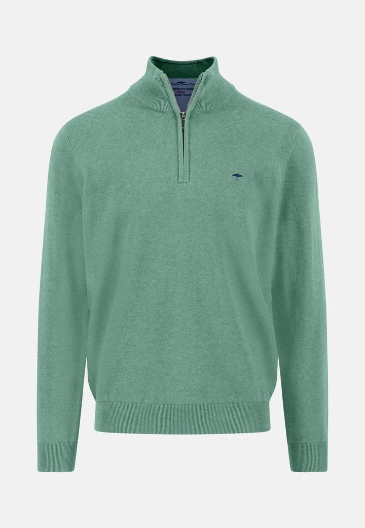 fynch-hatton-Fine Knit Cotton 1/4 Zip Fern