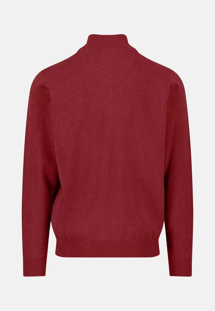 fynch-hatton-Fine Knit Cotton 1/4 Zip Garnet Red