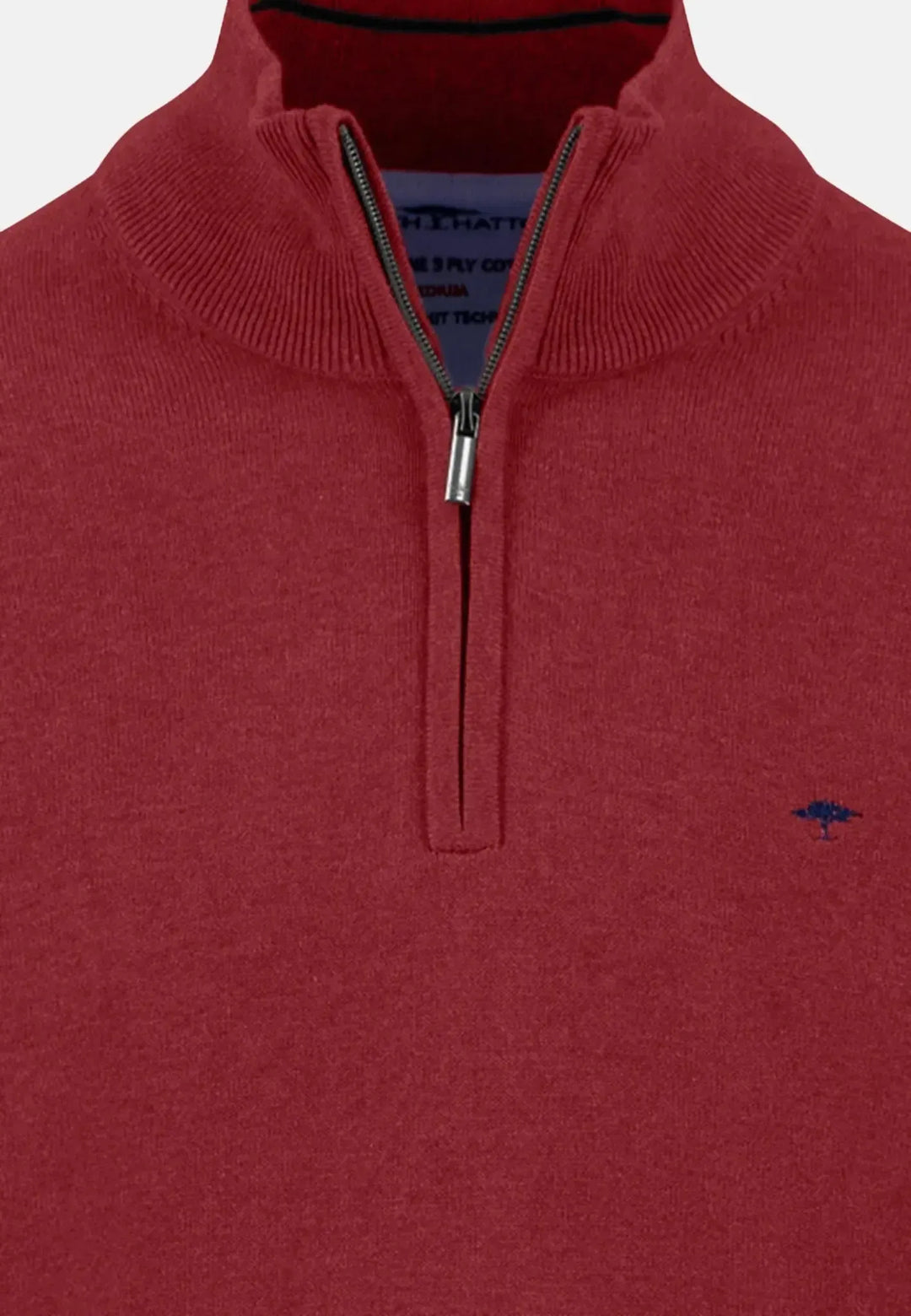fynch-hatton-Fine Knit Cotton 1/4 Zip Garnet Red