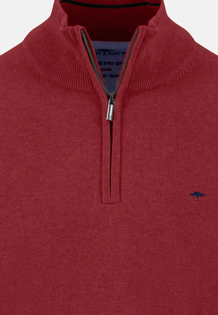 fynch-hatton-Fine Knit Cotton 1/4 Zip Garnet Red
