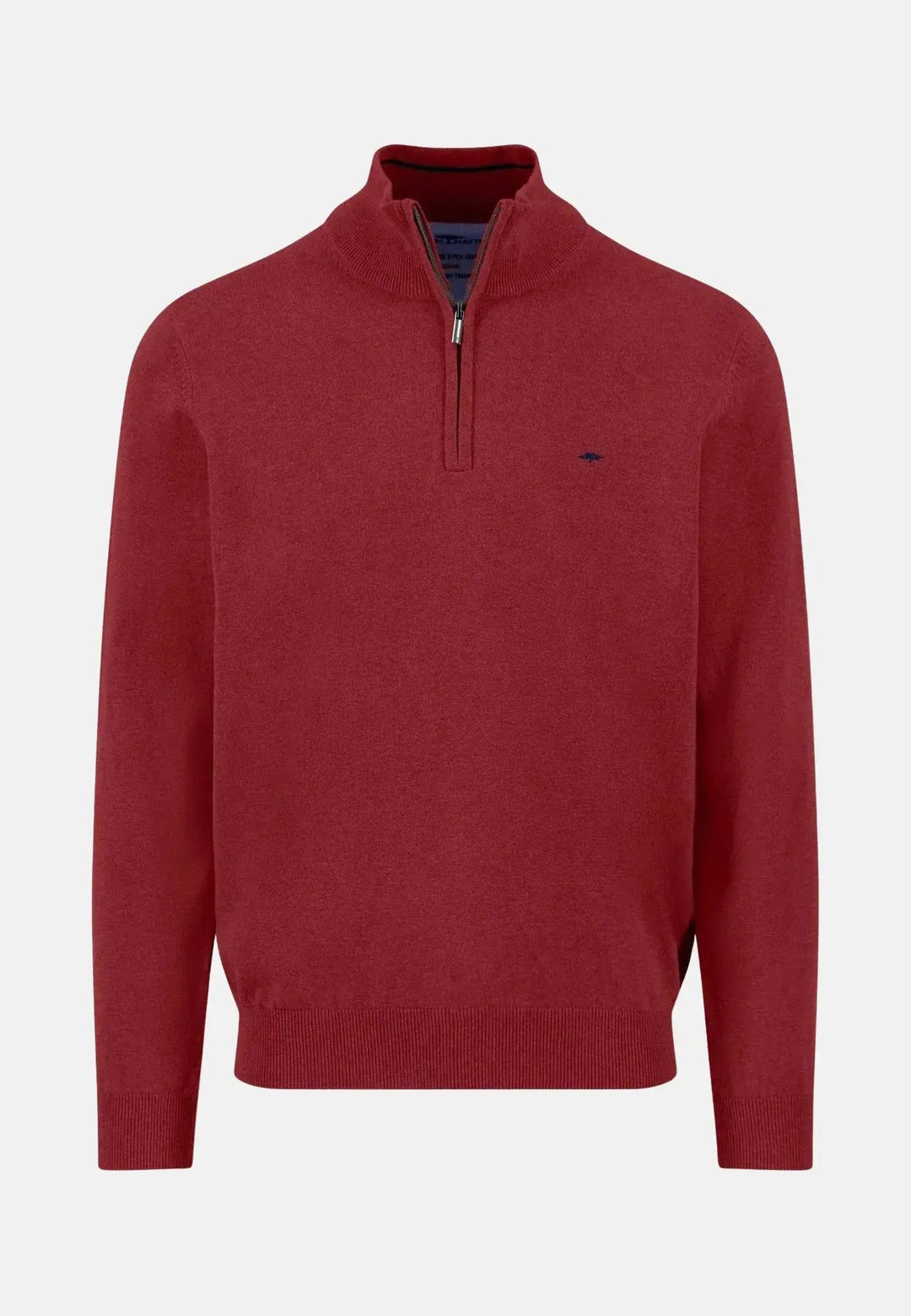 fynch-hatton-Fine Knit Cotton 1/4 Zip Garnet Red