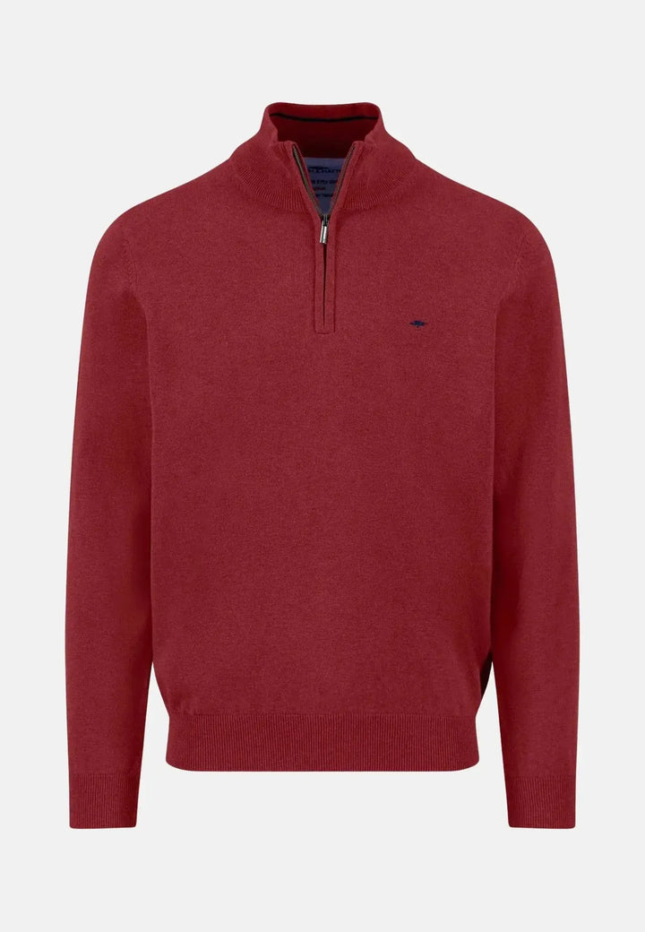 fynch-hatton-Fine Knit Cotton 1/4 Zip Garnet Red