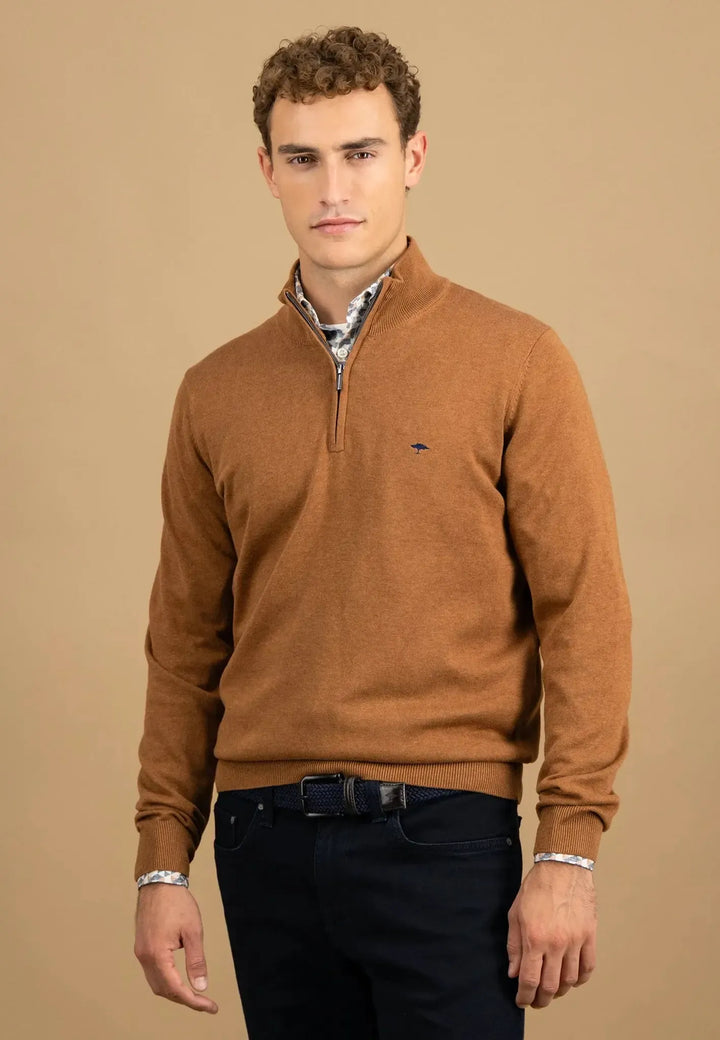 fynch-hatton-Fine Knit Cotton 1/4 Zip Hazel