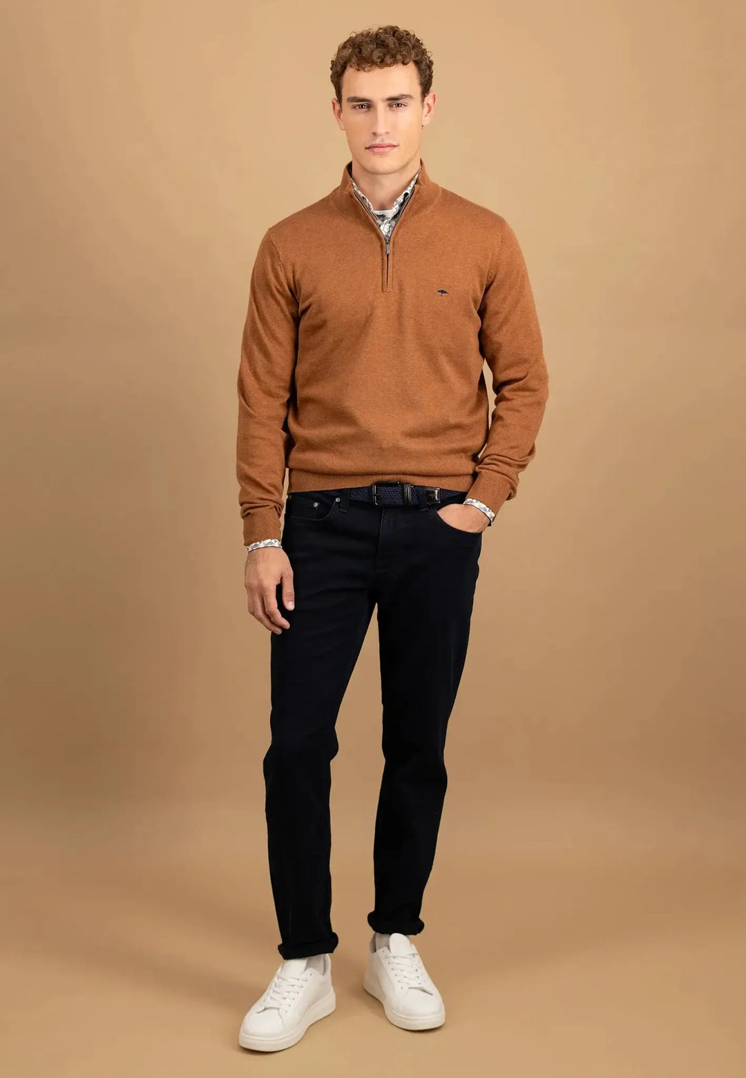 fynch-hatton-Fine Knit Cotton 1/4 Zip Hazel