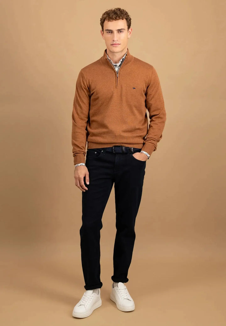 fynch-hatton-Fine Knit Cotton 1/4 Zip Hazel