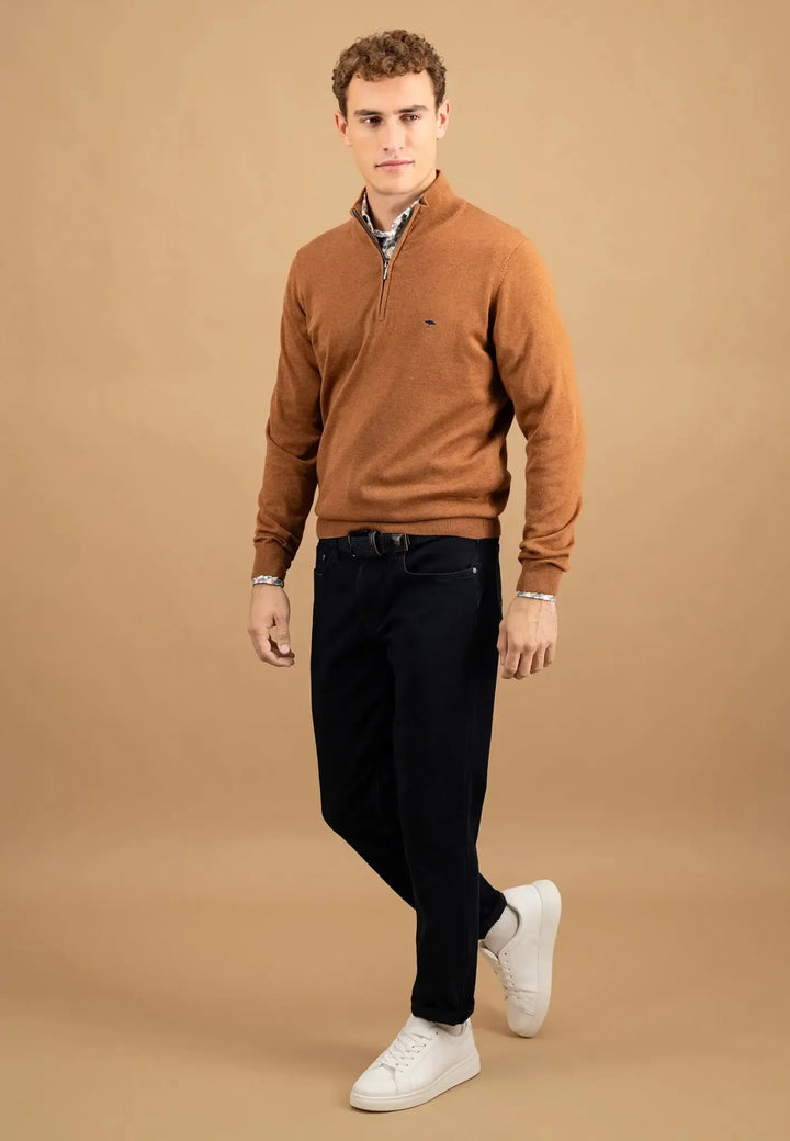 fynch-hatton-Fine Knit Cotton 1/4 Zip Hazel