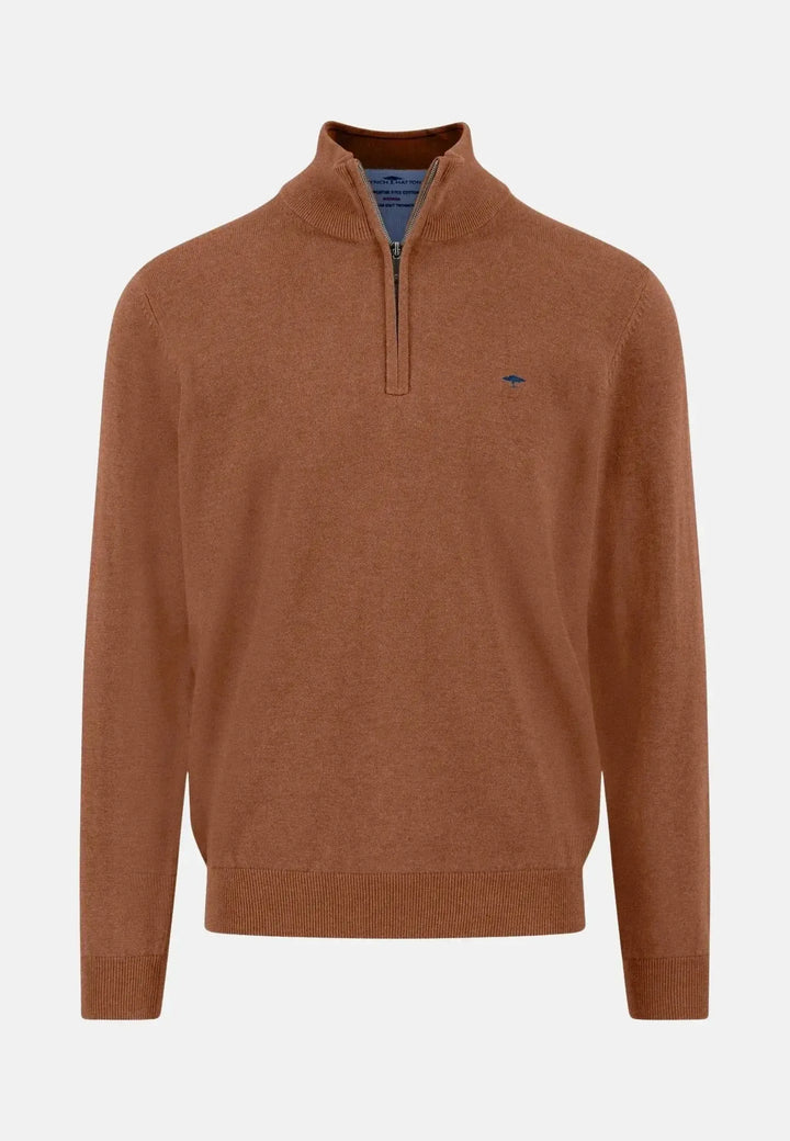fynch-hatton-Fine Knit Cotton 1/4 Zip Hazel