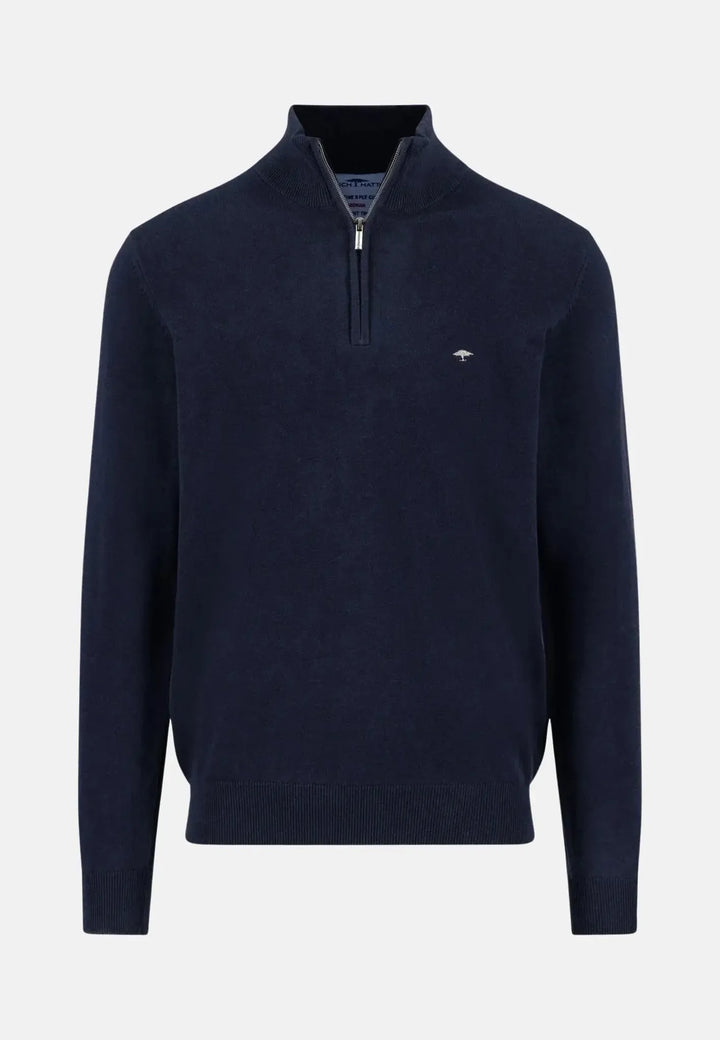 fynch-hatton-Fine Knit Cotton 1/4 Zip Navy