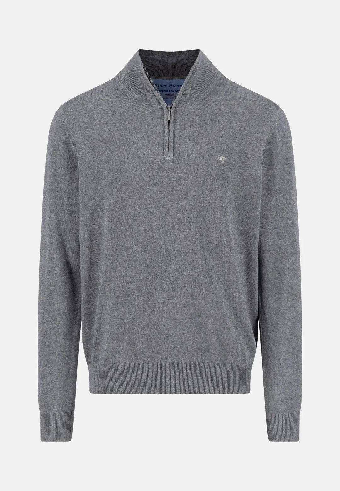 fynch-hatton-Fine Knit Cotton 1/4 Zip Steel