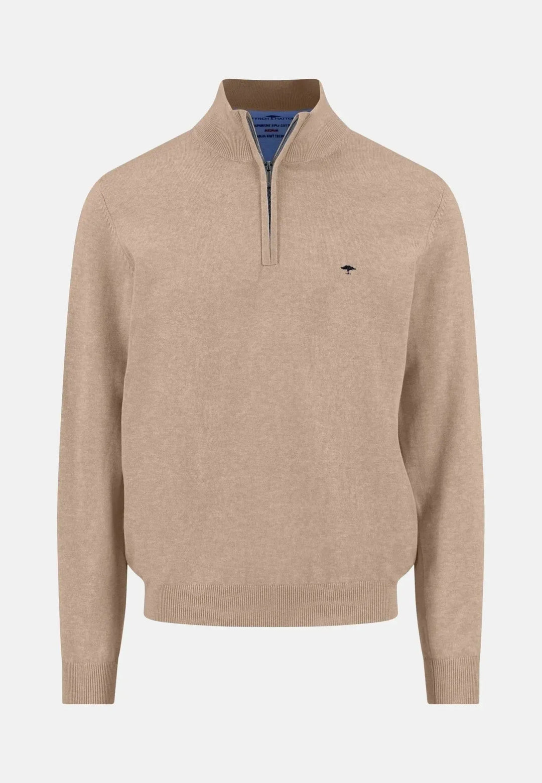 fynch-hatton-Fine Knit Cotton 1/4 Zip Taupe
