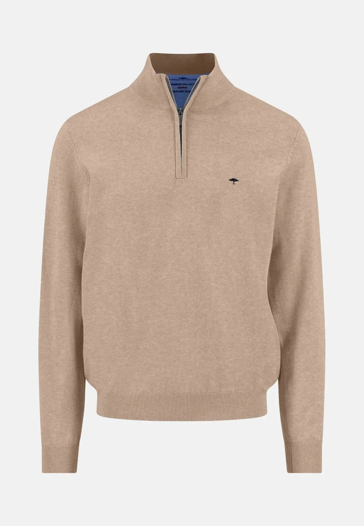 fynch-hatton-Fine Knit Cotton 1/4 Zip Taupe