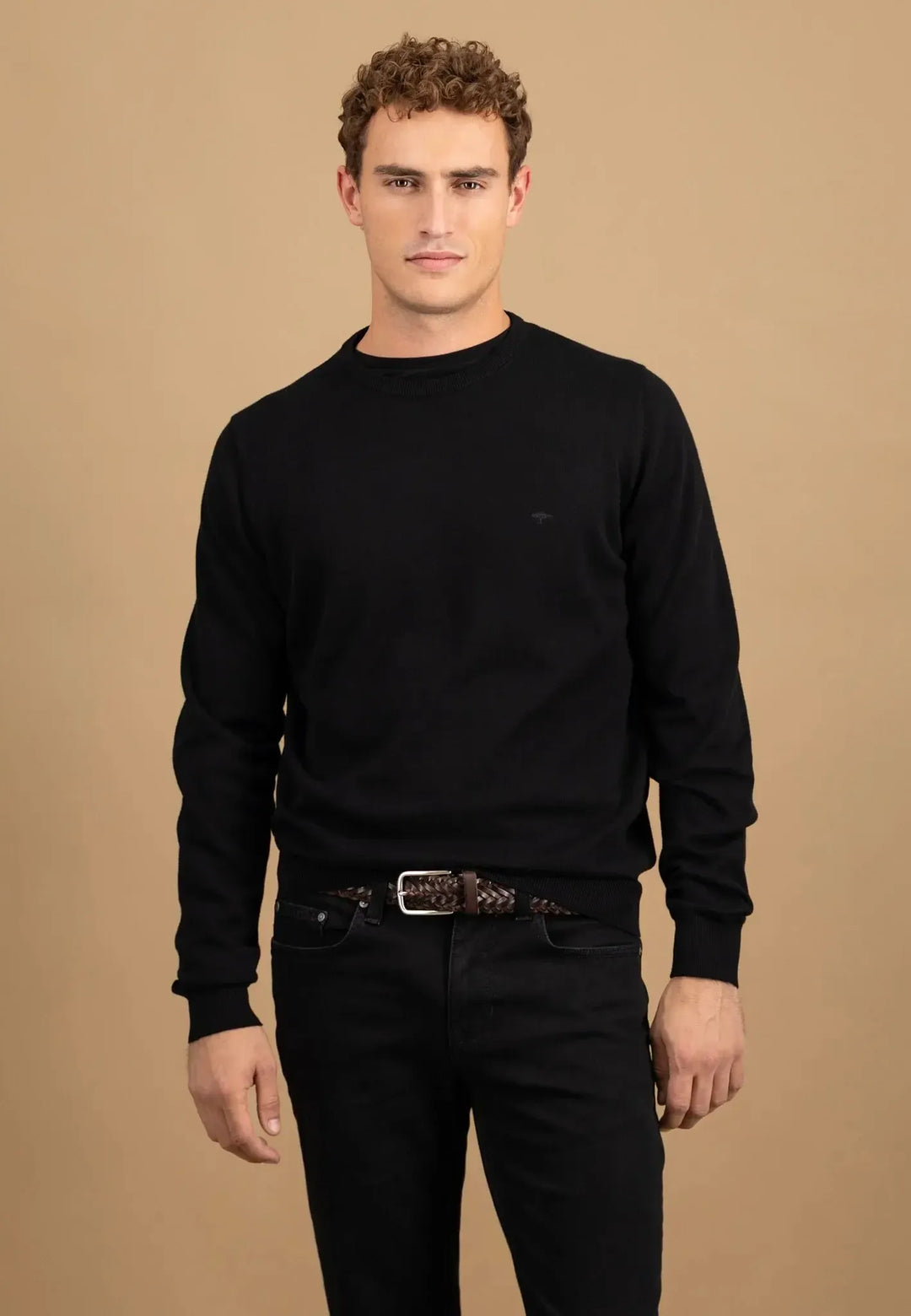 fynch-hatton-Fine Knit Cotton Crewneck Black
