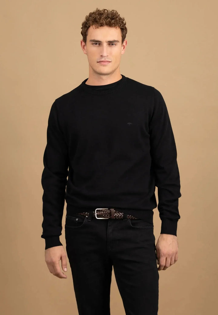 fynch-hatton-Fine Knit Cotton Crewneck Black