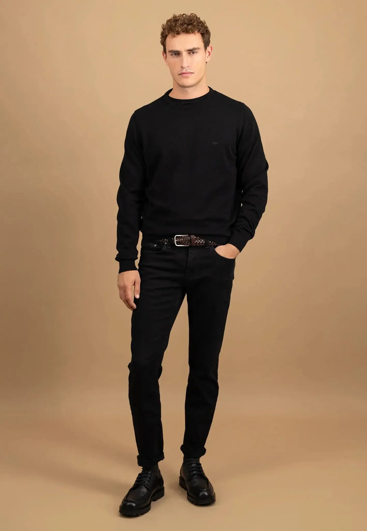 fynch-hatton-Fine Knit Cotton Crewneck Black