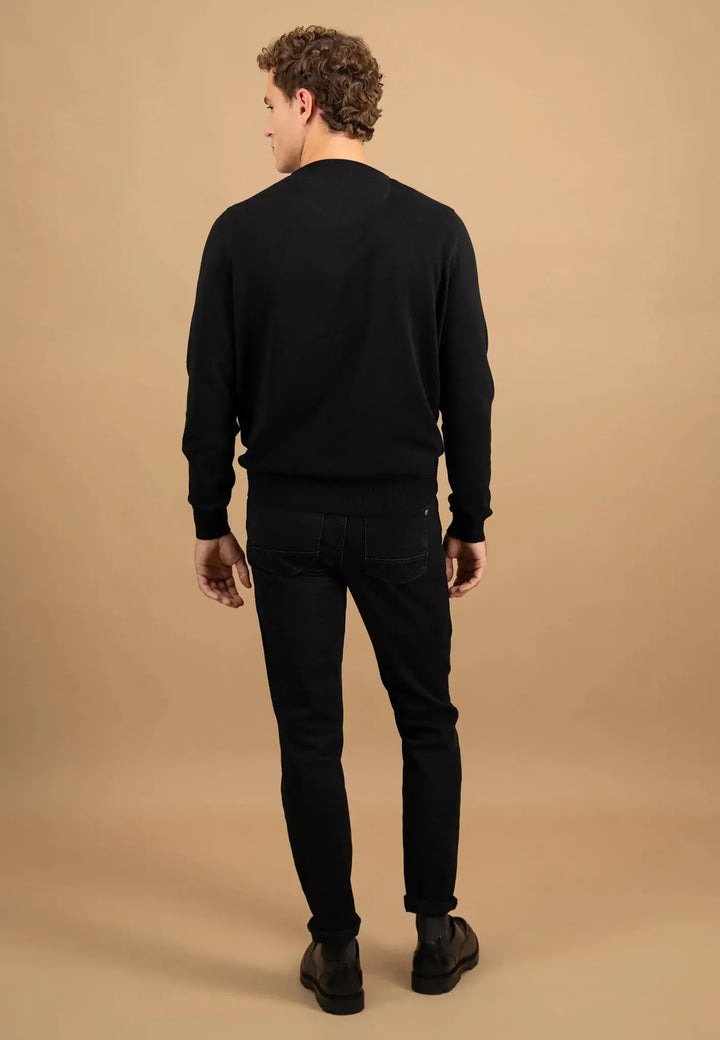 fynch-hatton-Fine Knit Cotton Crewneck Black