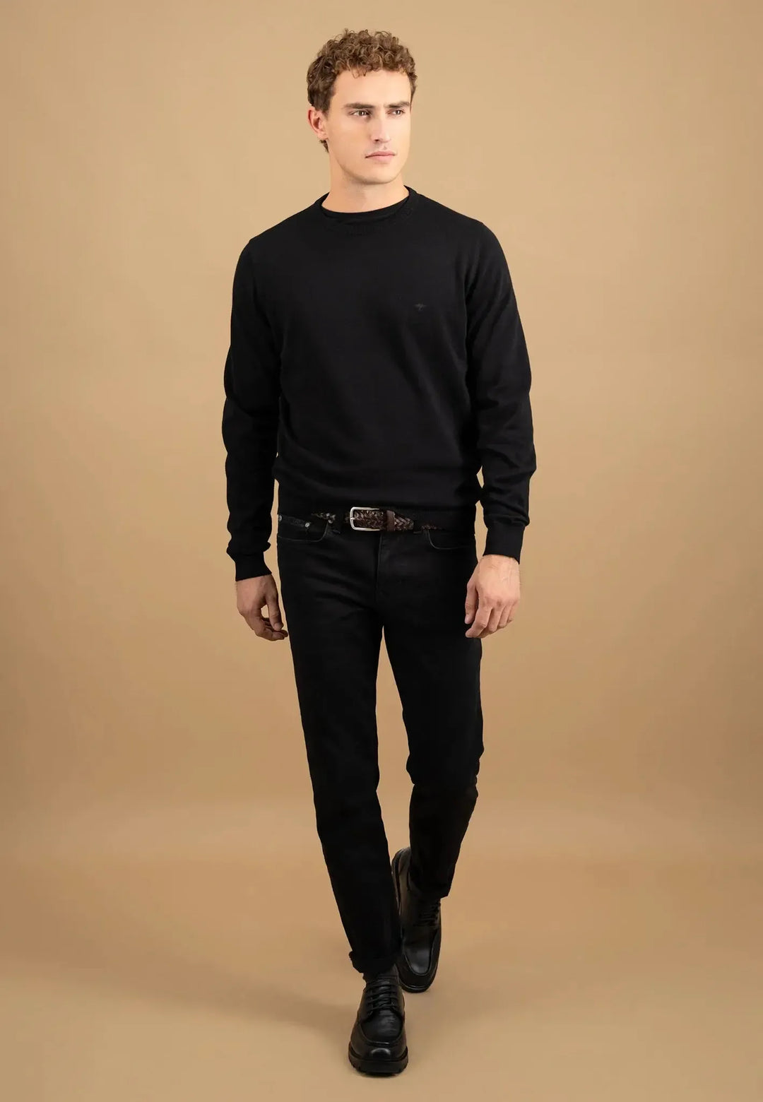 fynch-hatton-Fine Knit Cotton Crewneck Black