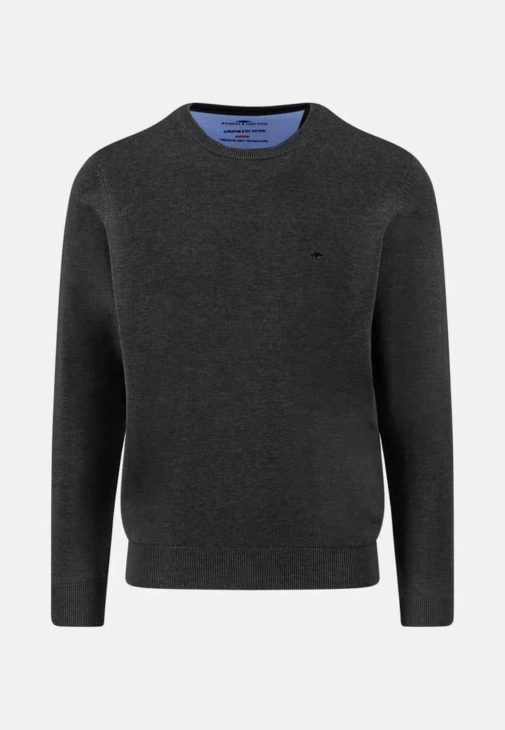 fynch-hatton-Fine Knit Cotton Crewneck Black