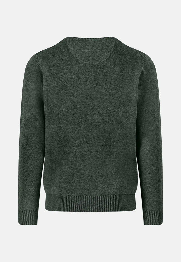 fynch-hatton-Fine Knit Cotton Crewneck Dark Ivy