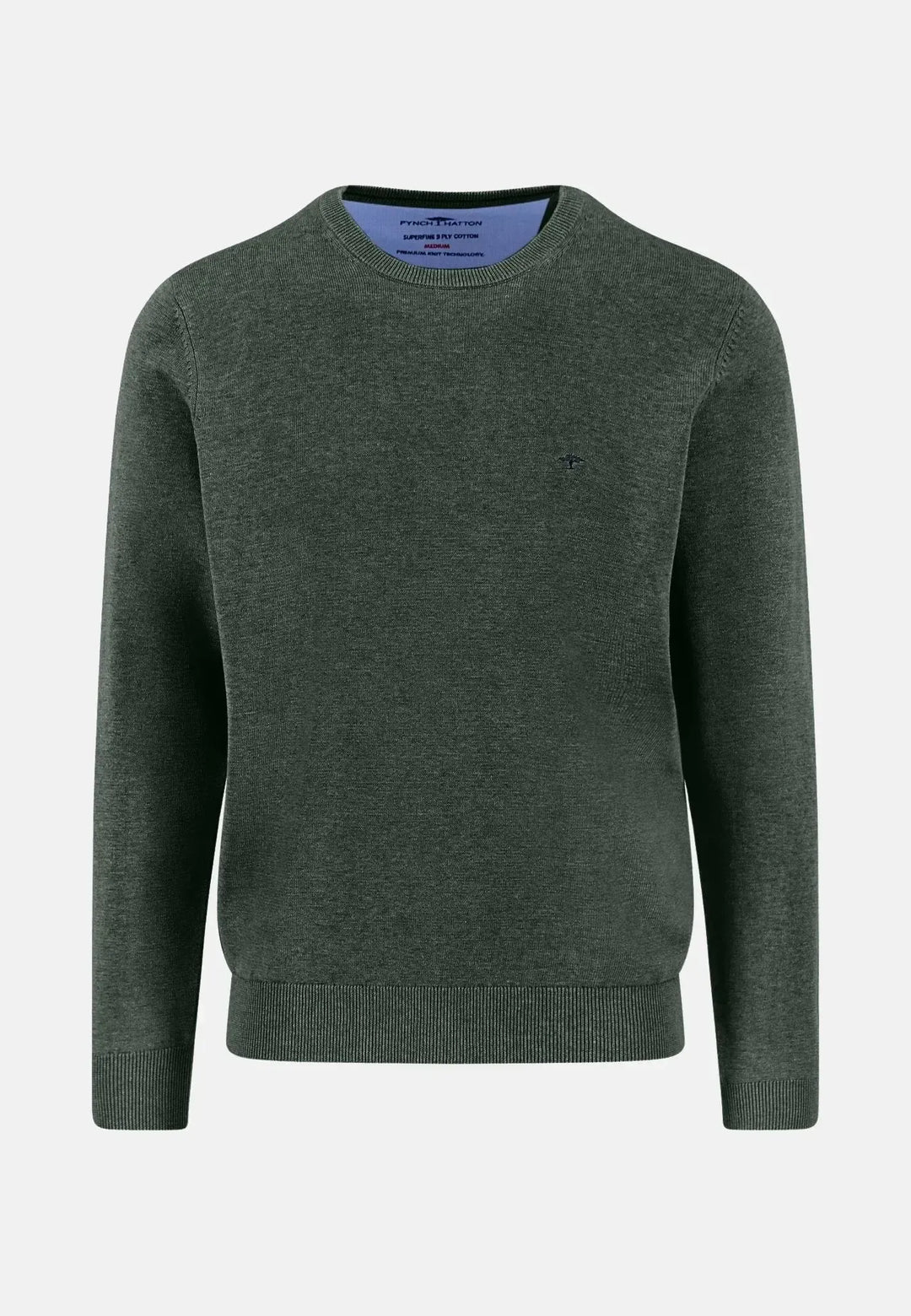 fynch-hatton-Fine Knit Cotton Crewneck Dark Ivy