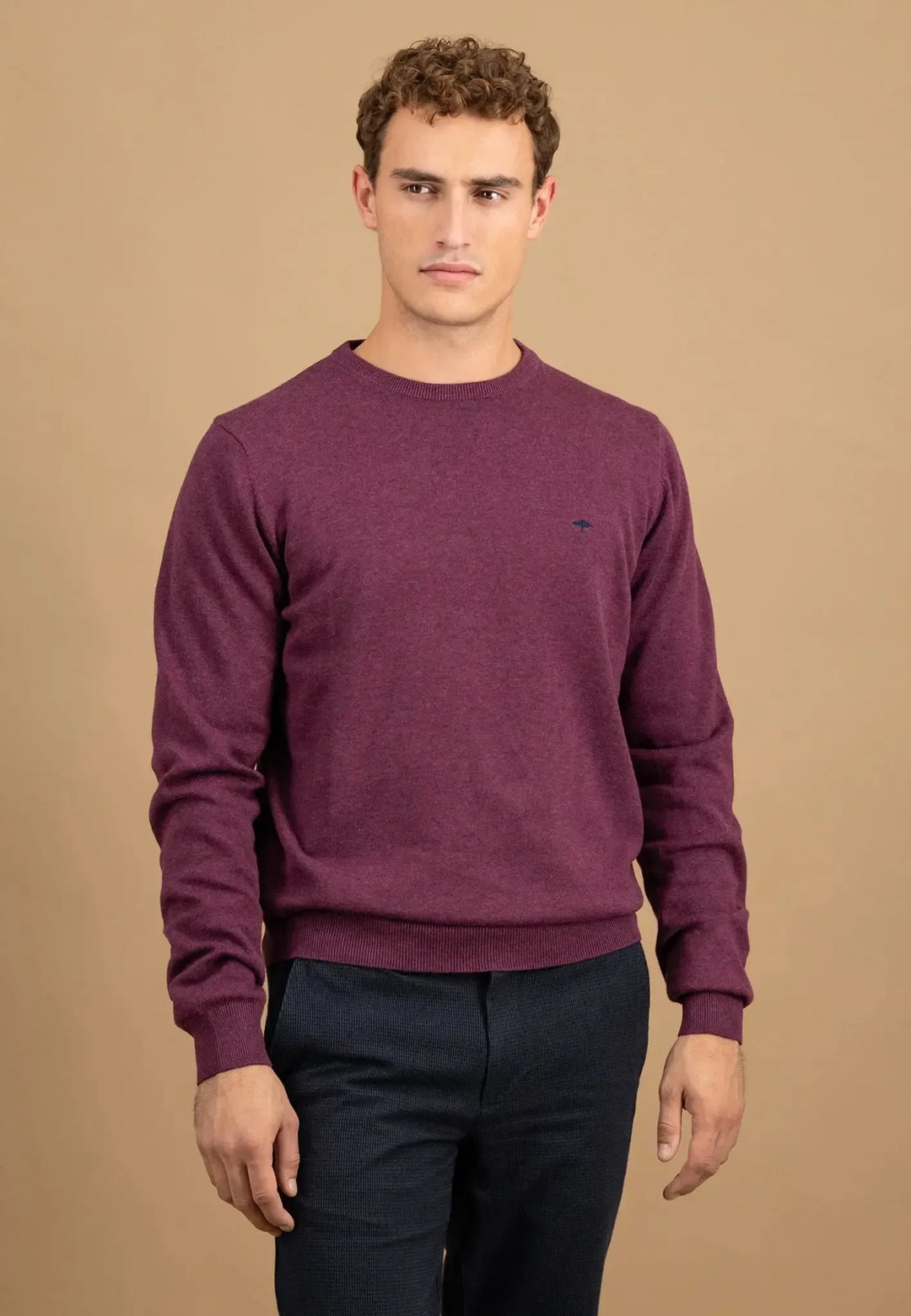 fynch-hatton-Fine Knit Cotton Crewneck Deep Merlot