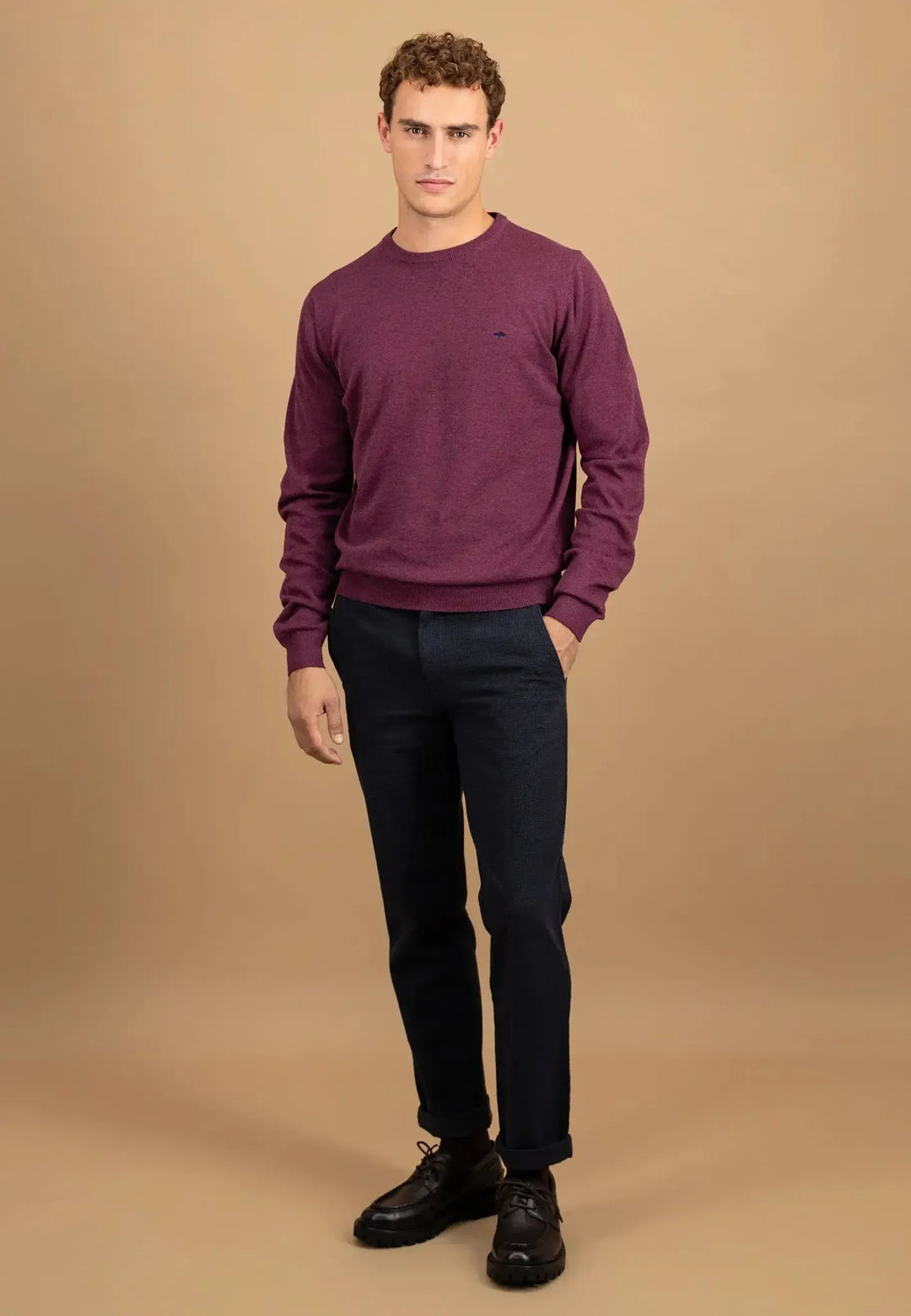 fynch-hatton-Fine Knit Cotton Crewneck Deep Merlot
