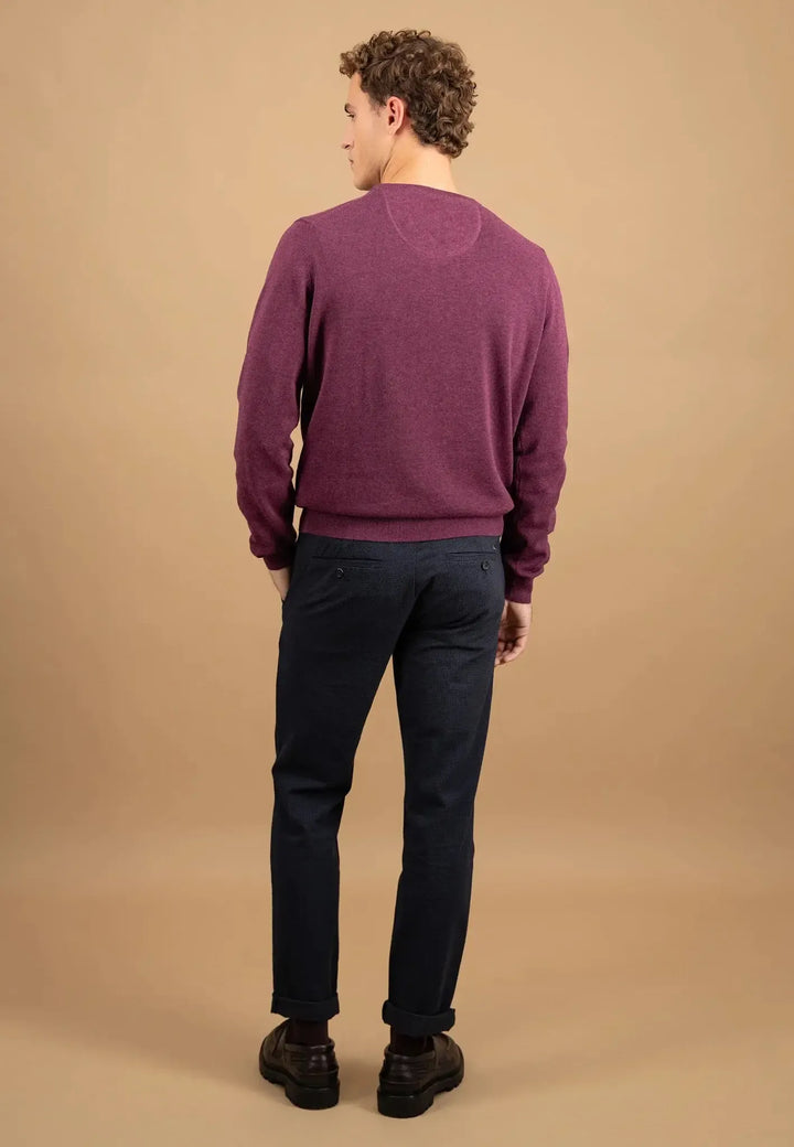 fynch-hatton-Fine Knit Cotton Crewneck Deep Merlot
