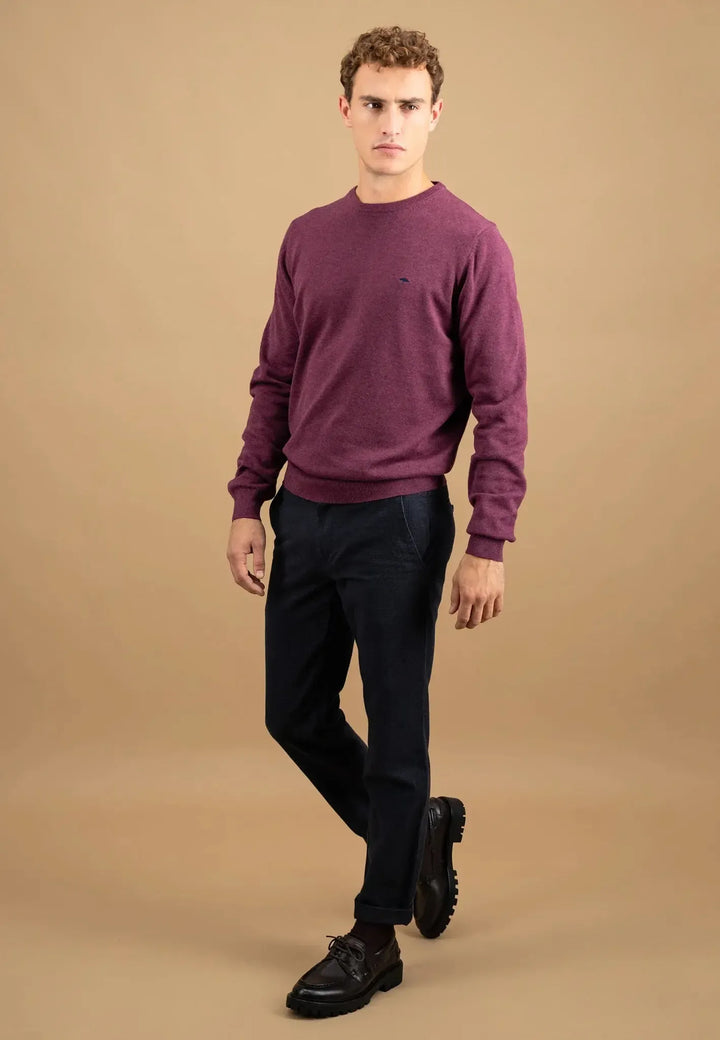 fynch-hatton-Fine Knit Cotton Crewneck Deep Merlot