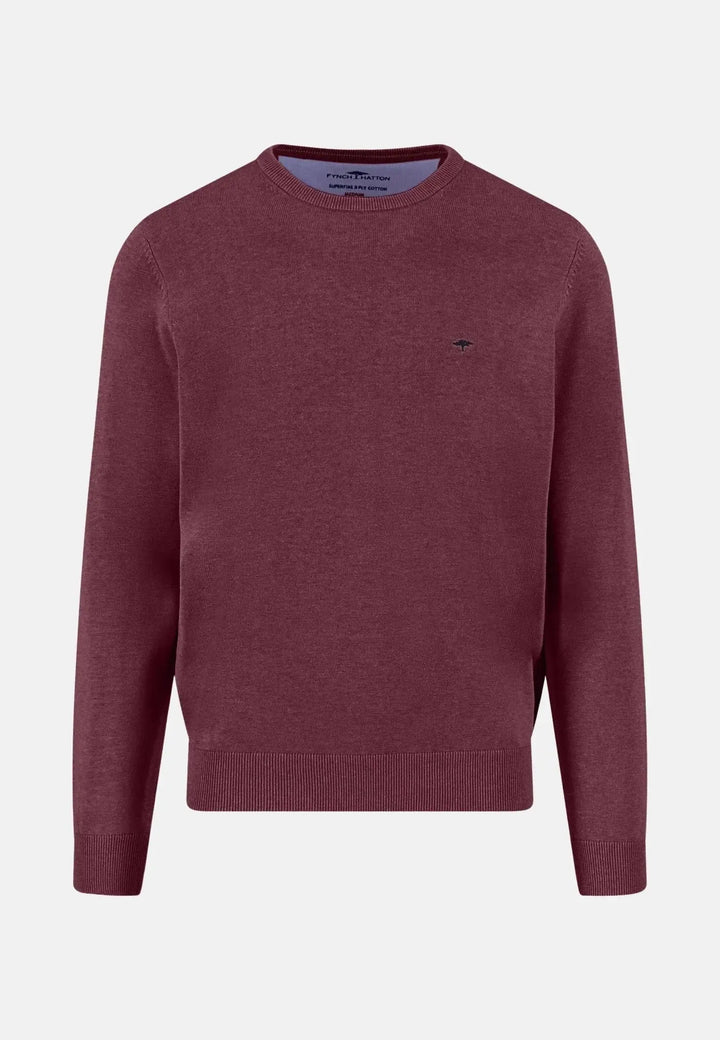 fynch-hatton-Fine Knit Cotton Crewneck Deep Merlot