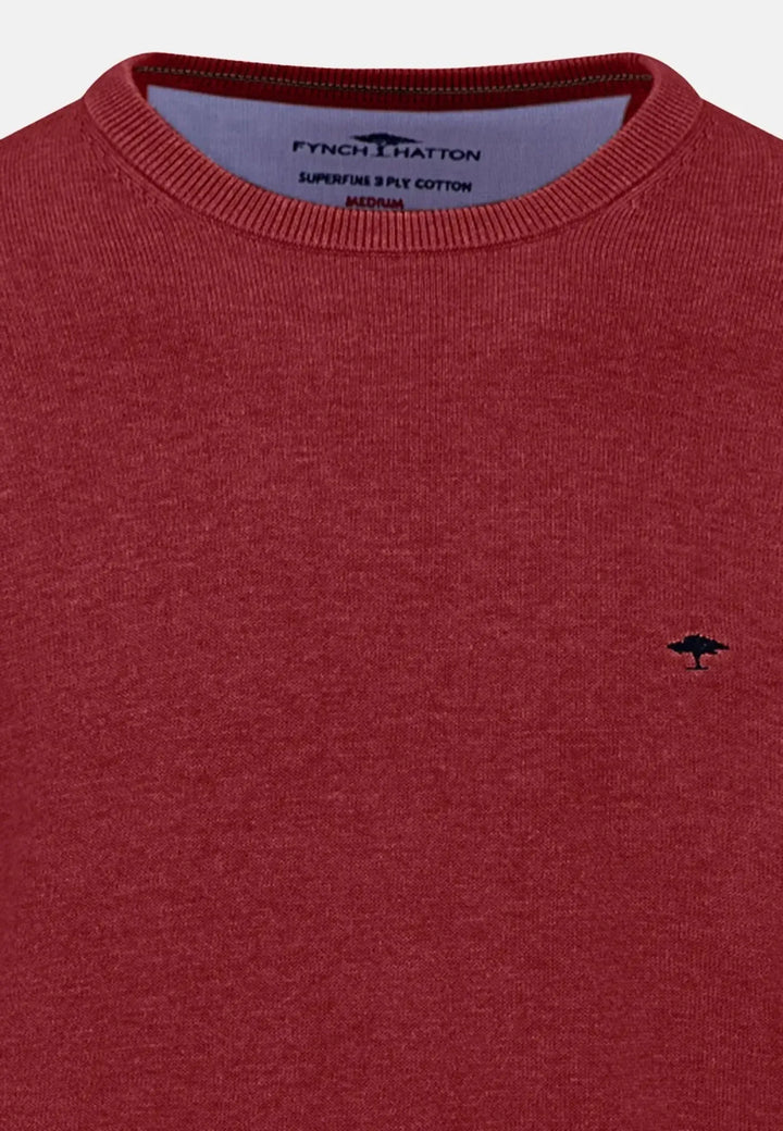 fynch-hatton-Fine Knit Cotton Crewneck Garnet Red