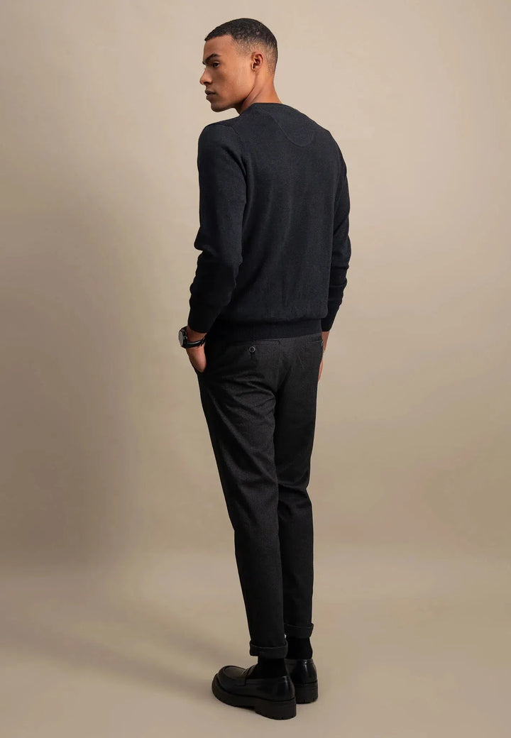 fynch-hatton-Fine Knit V-Neck Cotton Knit Charcoal
