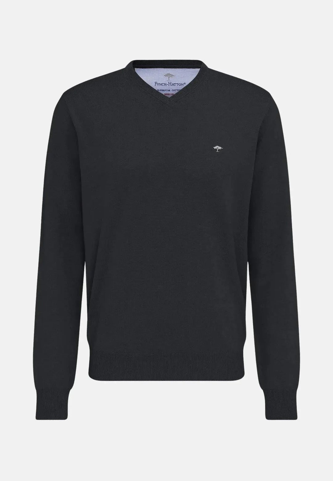 fynch-hatton-Fine Knit V-Neck Cotton Knit Charcoal