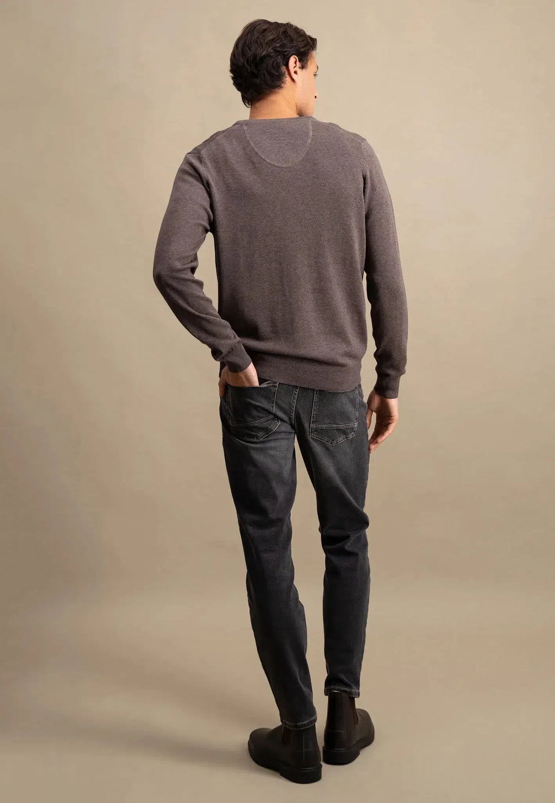 fynch-hatton-Fine Knit V-Neck Cotton Knit Earth